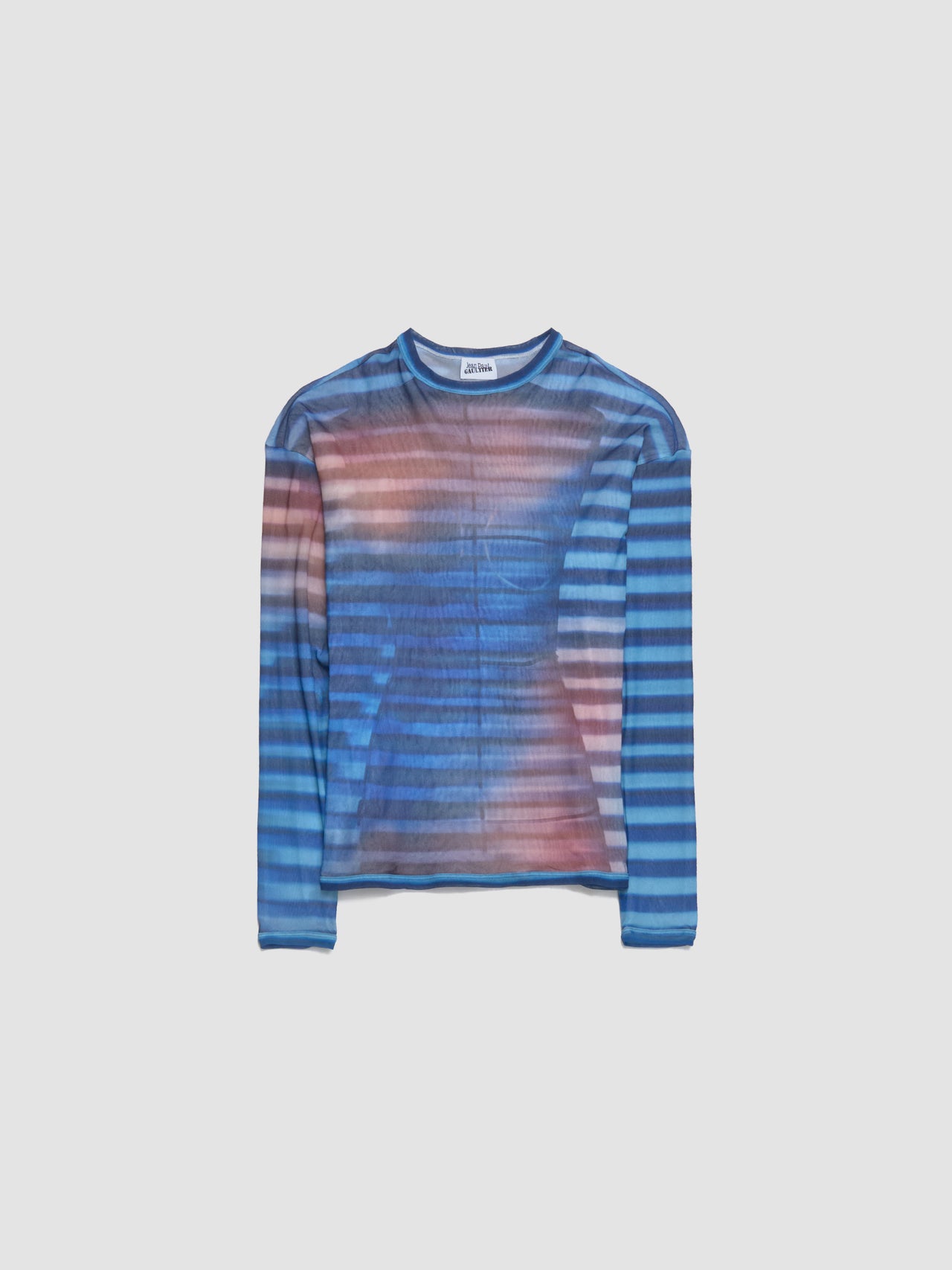 Oversized "Air" Printed Mesh Top in Blue & Peach